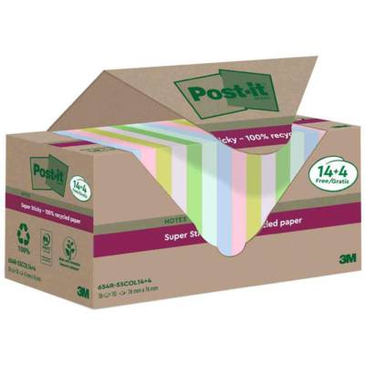 Super Sticky Recycling Notes, 18x70 feuilles, 76 x 76 mm, coloré - Post-it