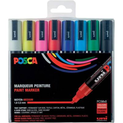 Boîte de 8 marqueurs pointe conique moyenne pc5m/8 1,8 - 2,5mm assortis - POSCA