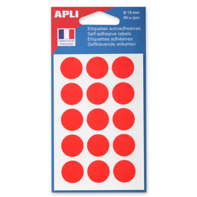 Sachet de 90 étiquettes Gommettes de signalisation Rondes 19 mm Rouge - Apli-Agipa