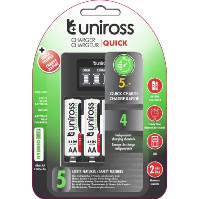 Chargeur LCD RAPIDE Pour 1 à 4 Piles AA/AAA + 4 Piles AA rechargeables Inclus - UNIROSS