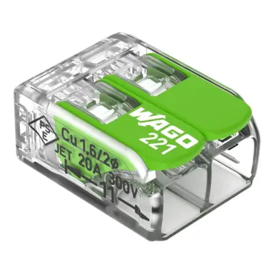 Borne à leviers série 221 avec 2 fils CAGE CLAMP® - WAGO - bte 100 - 221-422