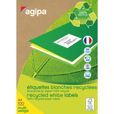 Boîte de 2400 étiquettes d'adresse 63,5x33,9mm recyclées blanche - Agipa