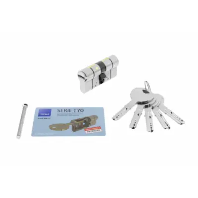 Cylindre double varié T70 débrayable - 30 x 60 mm - 5 clés - Laiton nickelé - TESA - T75D3060N