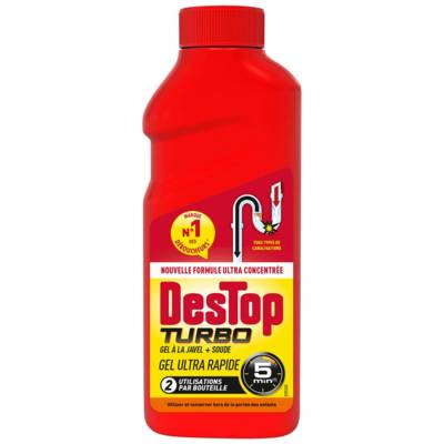 Gel désinfectant et déboucheur canalisation Turbo 5 min - 2 doses - 500ml - DESTOP