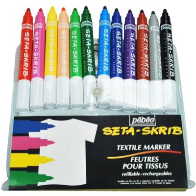 Etui de 12 Marqueurs Textile SETA-SKRIB pointe ronde assortis - PÉBÉO