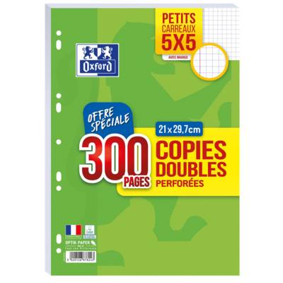 Copies Doubles perforées 300 pages A4 90g Quadrillé 5 x 5 avec Marge - OXFORD