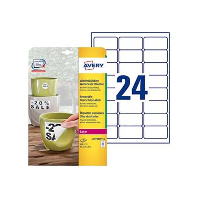 Boite 480 Etiquette Polyester résistante et repositionnable 63,5 x 33,9 mm, blanc - AVERY ZWECKFORM