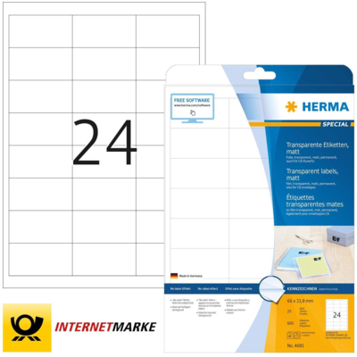 Lot de 600 Etiquettes SuperPrint Film Transparent 66 x 33,8 mm - HERMA