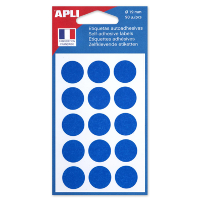 Sachet de 90 étiquettes Gommettes de signalisation Rondes 19 mm Bleu - Apli-Agipa
