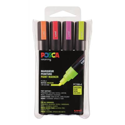 Set de 4 Marqueurs PC5M Pointe conique moyenne Assorti Fluo - UNI-BALL