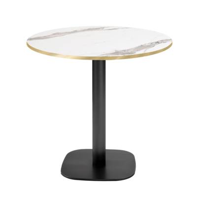 Table pied noir Ø70cm marbre blanc chant laiton - intérieur - RestooTab
