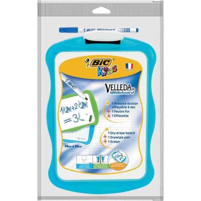 Ardoise Blanche 20 x 30 cm Double Face Uni / Quadrillé + 1 Marqueur Bleu - BIC