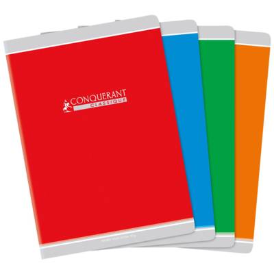 Cahier agrafé A4 96P 90g grands carreaux coloris aléatoire - CONQUÉRANT