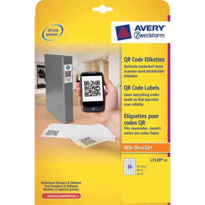 Boite 875 Etiquettes code QR 30 x 35 mm carrées - AVERY Zweckform