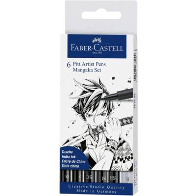 Boîte de 6 Feutres Pitt Artist Pen Mangaka Noir - FABER-CASTELL