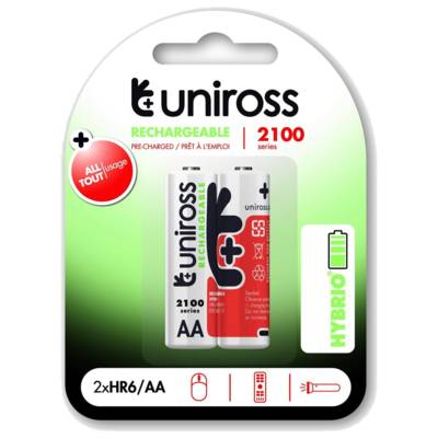 Pack de 2 Piles Rechargeable AA/HR6 2100 NIMH HYBRIO, 1.2V - UNIROSS