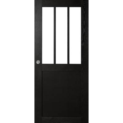 Porte seule coulissante ATELIER LOFT chêne peint noir fonçé vitrage transparent - 204x83cm - rainure et tire - Gedimat - ROZIÈRE