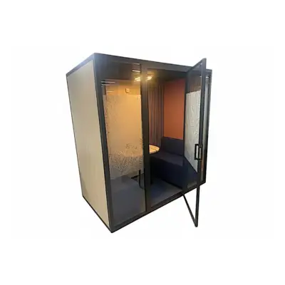 Cabine acoustique duo CIDER SANDRINE intérieur brique + banquette bleue - OCCASION