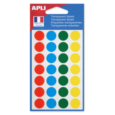 Sachet 140 étiquettes Gommettes de signalisation Rondes 15 mm Assorties Transparent - Apli-Agipa