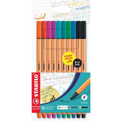 Etui carton de 10 Feutres point 88 FORMAT SPECIAL 8+2 NOIRS - STABILO