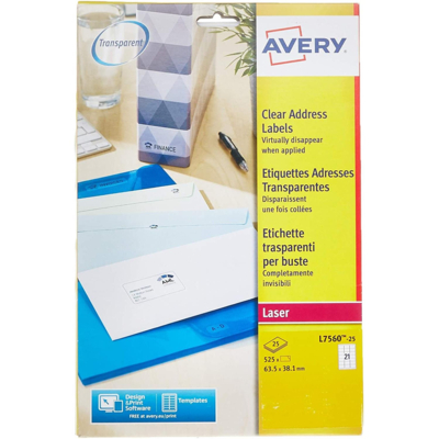 Pochette de 525 étiquettes laser invisible 63,5x38,1 L7560-25 - AVERY Zweckform