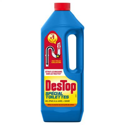 Gel Déboucheur spécial toilettes - détruit les bouchons des WC - avec javel - 1L - DESTOP