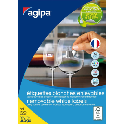 Boite de 6500 étiquettes Enlevables 38x21,2 mm (65 x 100F A4) Multi-usage - Apli-Agipa