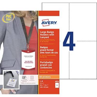 Lot de 10 pochettes badges A6 transparentes + 12 inserts imprimables A4 - AVERY ZWECKFORM