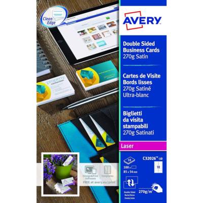Etui 100 Cartes de Visite 85x54mm 270g Laser couleur & monochrome Satinée - AVERY ZWECKFORM