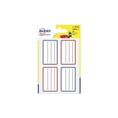 Sachet de 24 étiquettes scolaires lignées bleu et rouge 36 x 56 mm. - AVERY