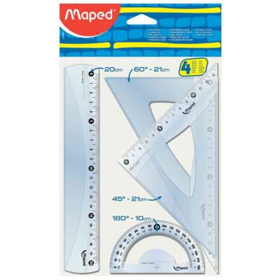Kit géometrie Medium Start 242 4 pièces Tranparent règle 20 cm - MAPED