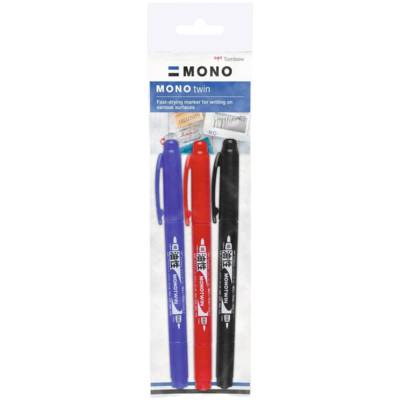 Kit de 2 Marqueurs Permanents MONO twin 0,8 et 0,4 mm Bleu Noir Rouge - TOMBOW