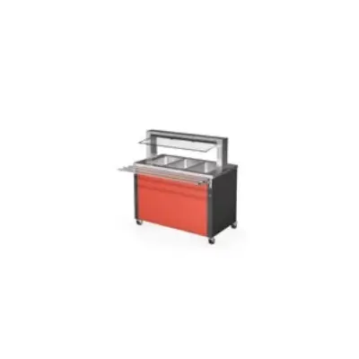 Meuble de self chaud pour enfants - Sur Roulettes, Avec rampe à plateaux - BASICLINEW-4KIDS - Blanco