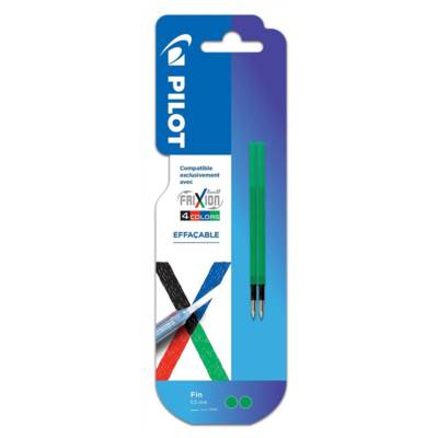 Pack 2 recharges FriXion Ball 4 couleurs - Encre gel effaçable - Pointe fine Vert - PILOT