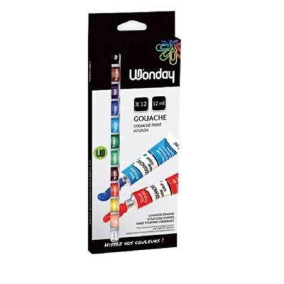 Boite de 12 tubes de gouache couleurs assorties - WONDAY