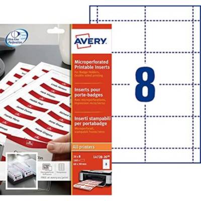 Boite de 160 bristols Microperforés 190g 60x90 mm en planche A4 pour badges - AVERY ZWECKFORM