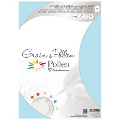 Etui de 5 cartes pliées Grain de Pollen 148,5x210 bleu celeste - CLAIREFONTAINE