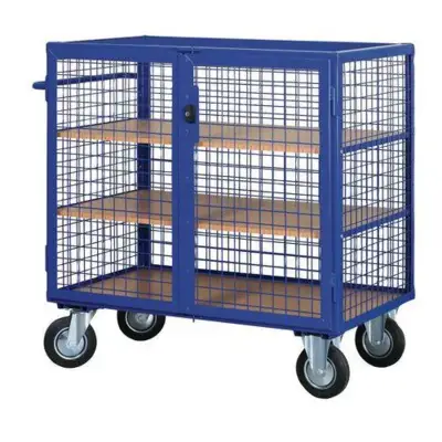 Servante grillagée 4 côtés verrouillable avec 3 étagères bois 1200 x 800 mm - FIMM - Charge 500 kg - Roues Ø 160 mm - 880725236