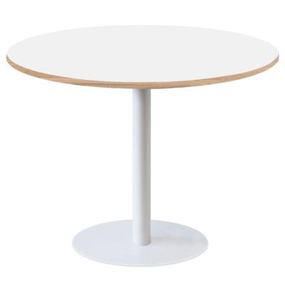 Table pied blanc Ø120cm blanc chant bois - intérieur - RestooTab