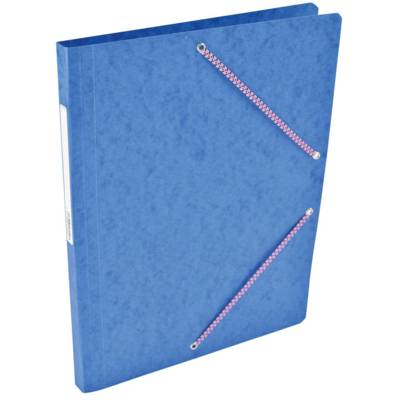 Chemise Carte Lustée simple 24 x 32 cm avec élastiques et étiquette de dos Bleu - COUTAL