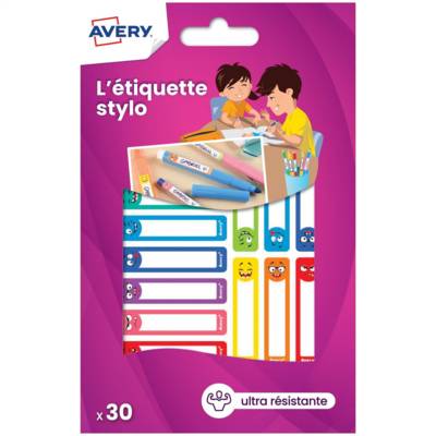 Sachet de 30 étiquettes stylos smiley - 50 x 10 mm - AVERY