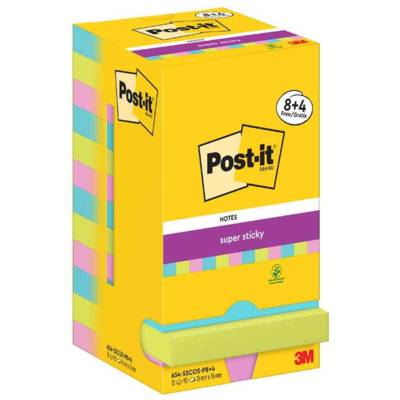 Bloc-note adhésif Super Sticky Notes, 76 x 76 mm Turquoise, vert, rose - Post-it