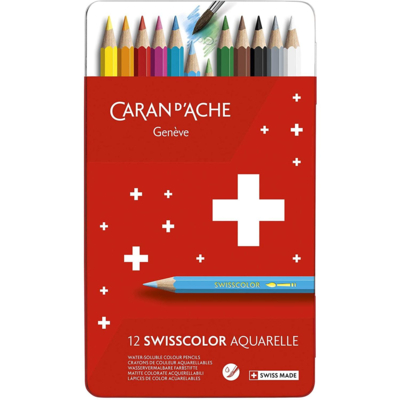 Crayons de couleur Swisscolor, étui métal de 12 - CARAN D'ACHE