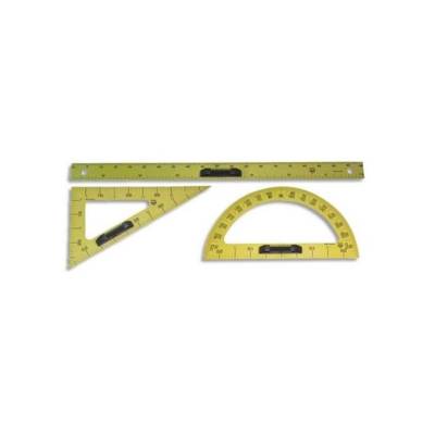 Set Traçage Aimanté pour Tableau Règle Equerre Rapporteur Plastique Incassable Jaune - SAFETOOL