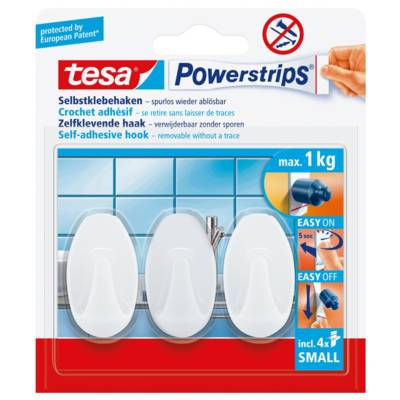 Pack 3 crochets Adhésifs + 4 Powerstrips SMALL Ovale Blanc - TESA