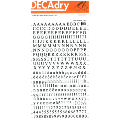 Lettres et Chiffres Transferts (1 Feuille) SDD230F 6 mm Noir - Apli-Agipa