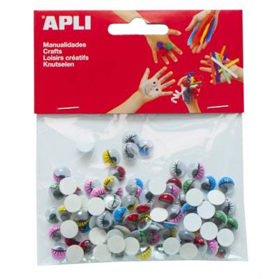 Sachet de 100 yeux mobiles ovale avec cils couleurs assorties adhésif assorties - APLI-AGIPA