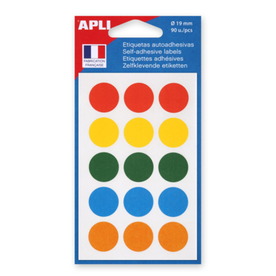 Sachet de 90 étiquettes Gommettes de signalisation Rondes 19 mm Assortis - Apli-Agipa
