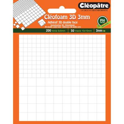 Cléofoam carrés mousse adhésifs en 3 mm d'épaisseur prédécoupé (200 minis + 50 maxis) - CLÉOPÂTRE