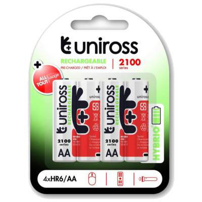 Pack de 4 Piles Rechargeable AA/HR6 2100 NIMH HYBRIO, 1.2V - UNIROSS